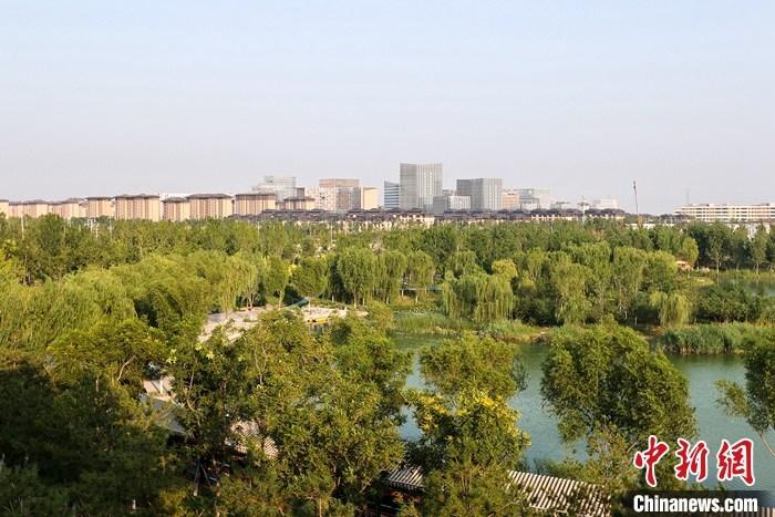 從完成頂層設(shè)計(jì)到如火如荼大規(guī)模建設(shè)，六年來(lái)，雄安新區(qū)如春天的竹子一般拔節(jié)生長(zhǎng)，這座承載千年大計(jì)的“未來(lái)之城”已雄姿初顯。從“一張白紙”開(kāi)始著墨，如今的雄安新區(qū)已是濃墨重彩的“山水畫(huà)”。<a target='_blank' href='/'>中新社</a>記者近日走訪(fǎng)了雄安新區(qū)多地，從“藍(lán)綠金”三色感受這座“未來(lái)之城”的巨大變化。圖為7月18日拍攝的河北雄安新區(qū)金湖公園。 <a target='_blank' href='/'>中新社</a>記者 易海菲 攝