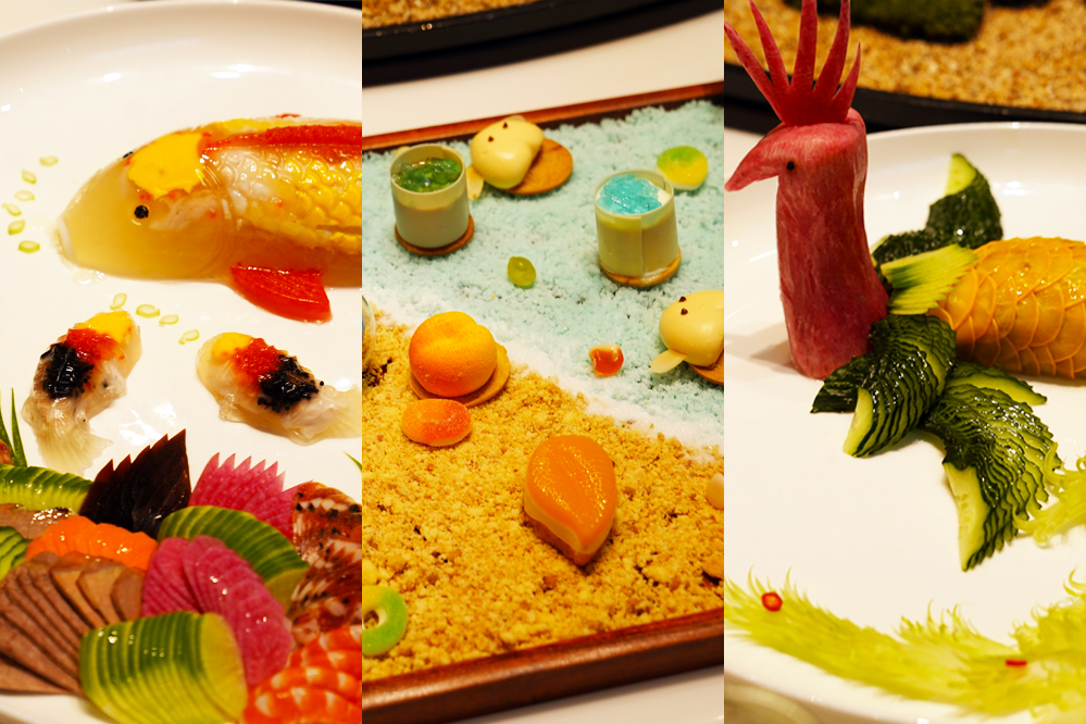 大觀樓長聯(lián)宴。從左至右依次為翠羽丹霞、四圍香稻、西翥靈儀。供圖